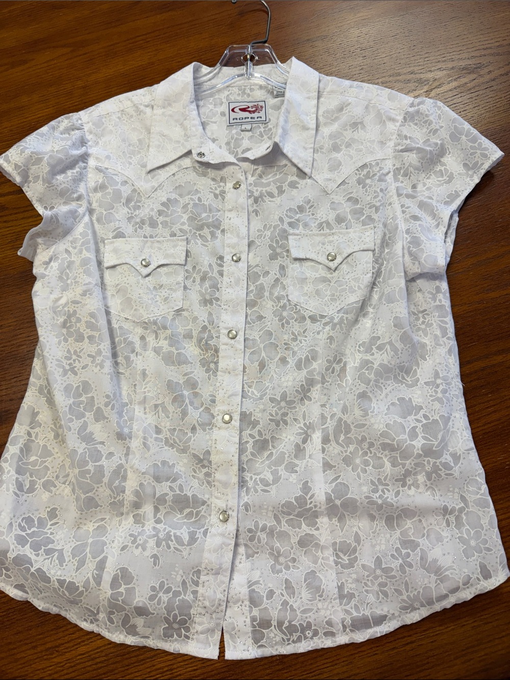 Roper White Lace Western Snap Shirt NWOT Short Sleeve Cowgirl Blouse Large